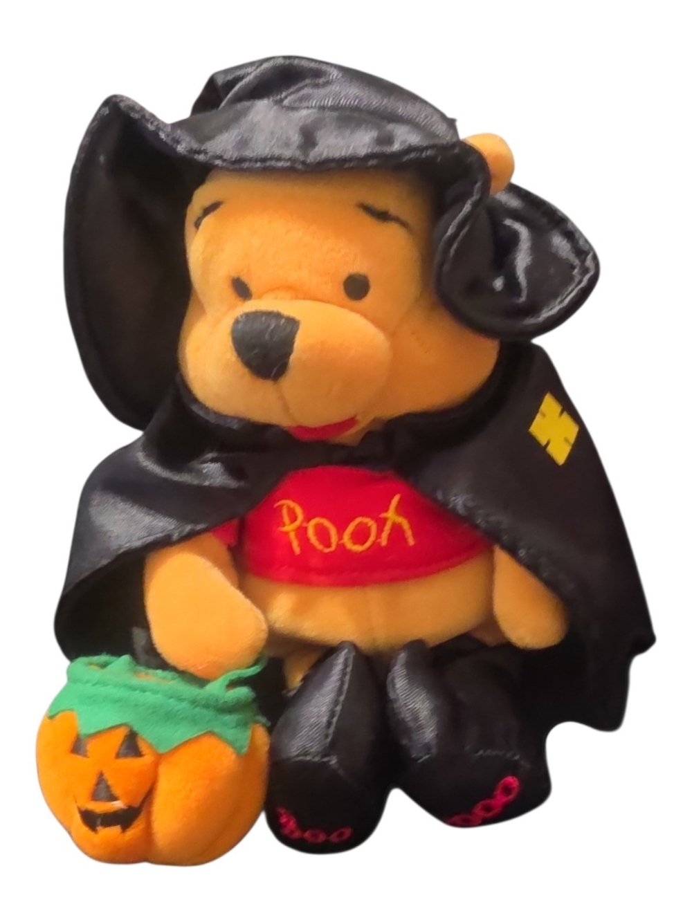 Halloween Pooh Plush in Black Cape and Orange Pumpkin